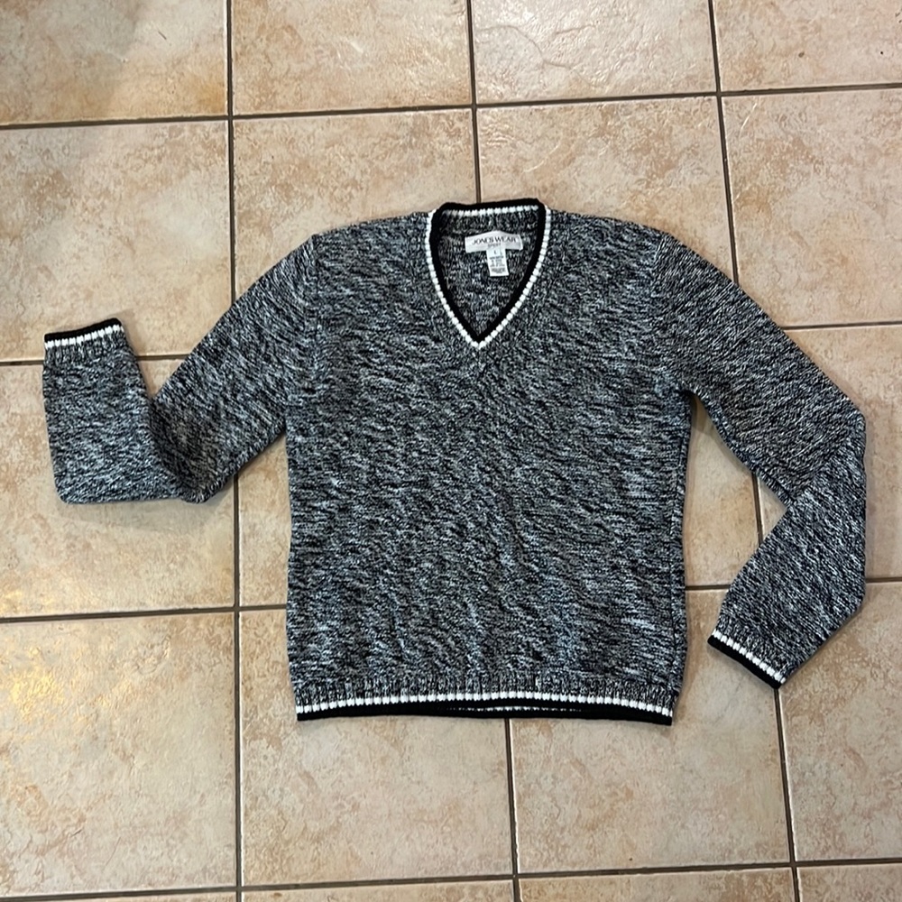 Vintage Jones Wear Sport Vneck Cotton Knit Sweater Black & White, Sz L